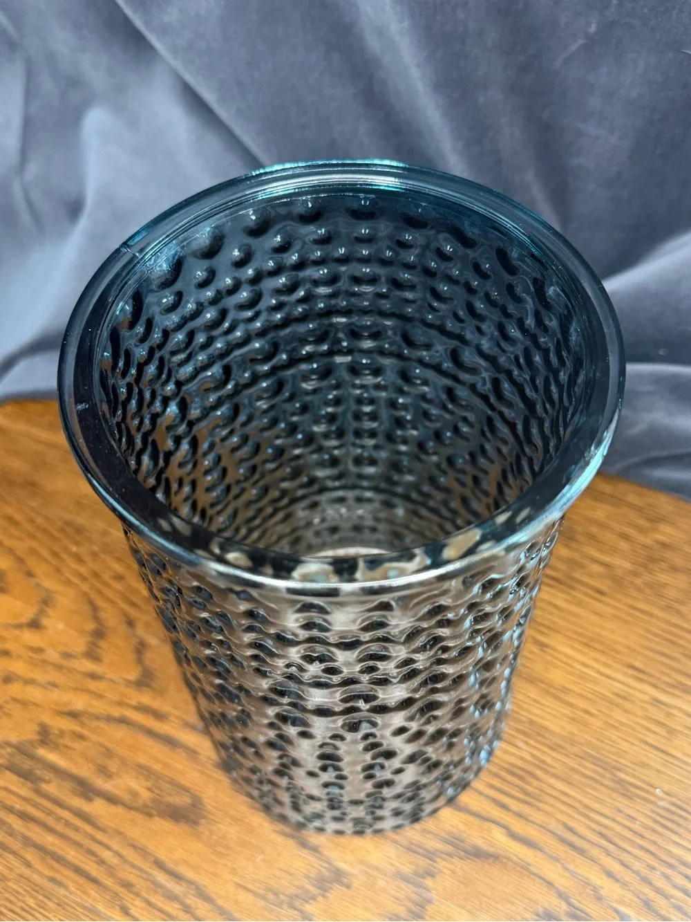 Vintage Bubble Textured Blue Gray Glass Cylinder Vase -DPS Bubble Mold
